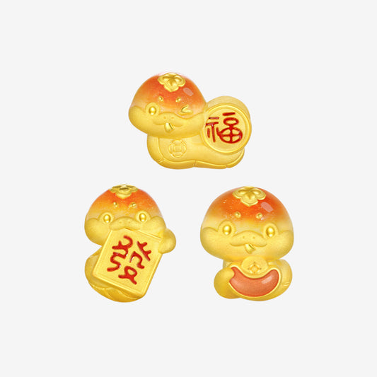 24K Gold Luminous Enamel Year of the Snake Blessing Charm Set