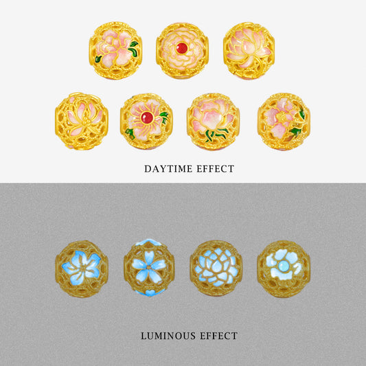 Chinese Cultural Relics Series 24K Gold Luminous Enamel Hundred Flowers Charm Set