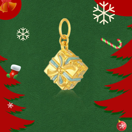 Art Garden Series 24K Gold Christmas Gift Box Dangle Charm