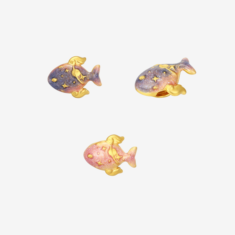 Mountain and Sea Auspicious Beast Series 24K Gold Temperature Color Change Enamel Galaxy Fish Charm