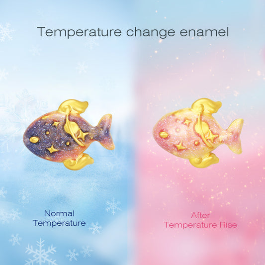 Mountain and Sea Auspicious Beast Series 24K Gold Temperature Color Change Enamel Galaxy Fish Charm