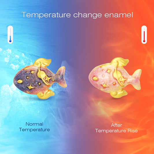 Mountain and Sea Auspicious Beast Series 24K Gold Temperature Color Change Enamel Galaxy Fish Charm