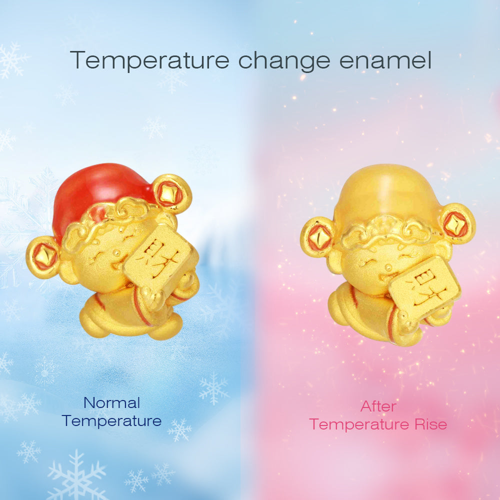 24K Gold Temperature Color Change Enamel Cute God of Wealth Charm