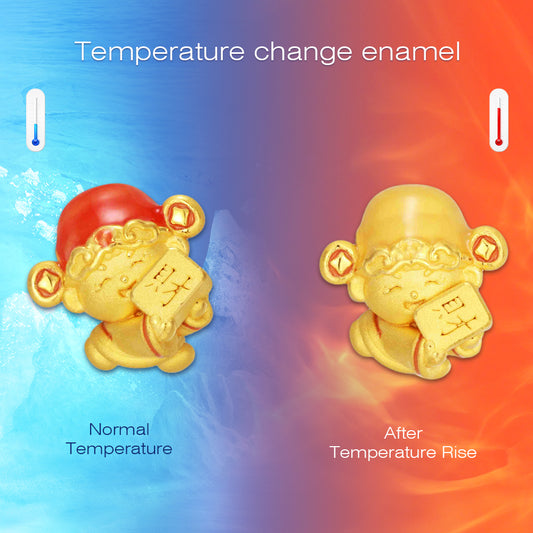 24K Gold Temperature Color Change Enamel Cute God of Wealth Charm