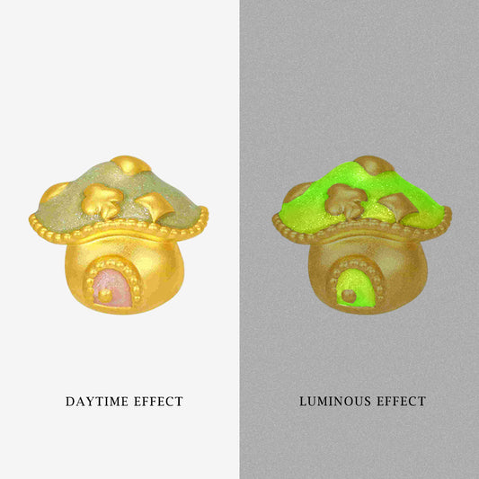 Fairy Tale Series 24K Gold Luminous Enamel Mushroom House Charm