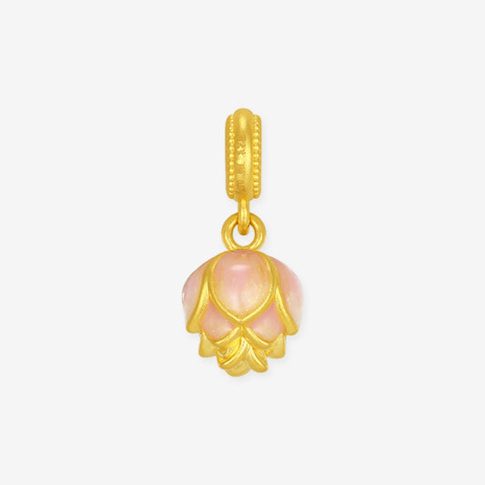 24K Gold Enamel Auspicious Lotus Charm