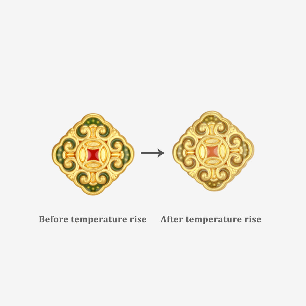 Ruyi Putuo Series 24K Gold Temperature Color Change Enamel Ruyi Coin Charm