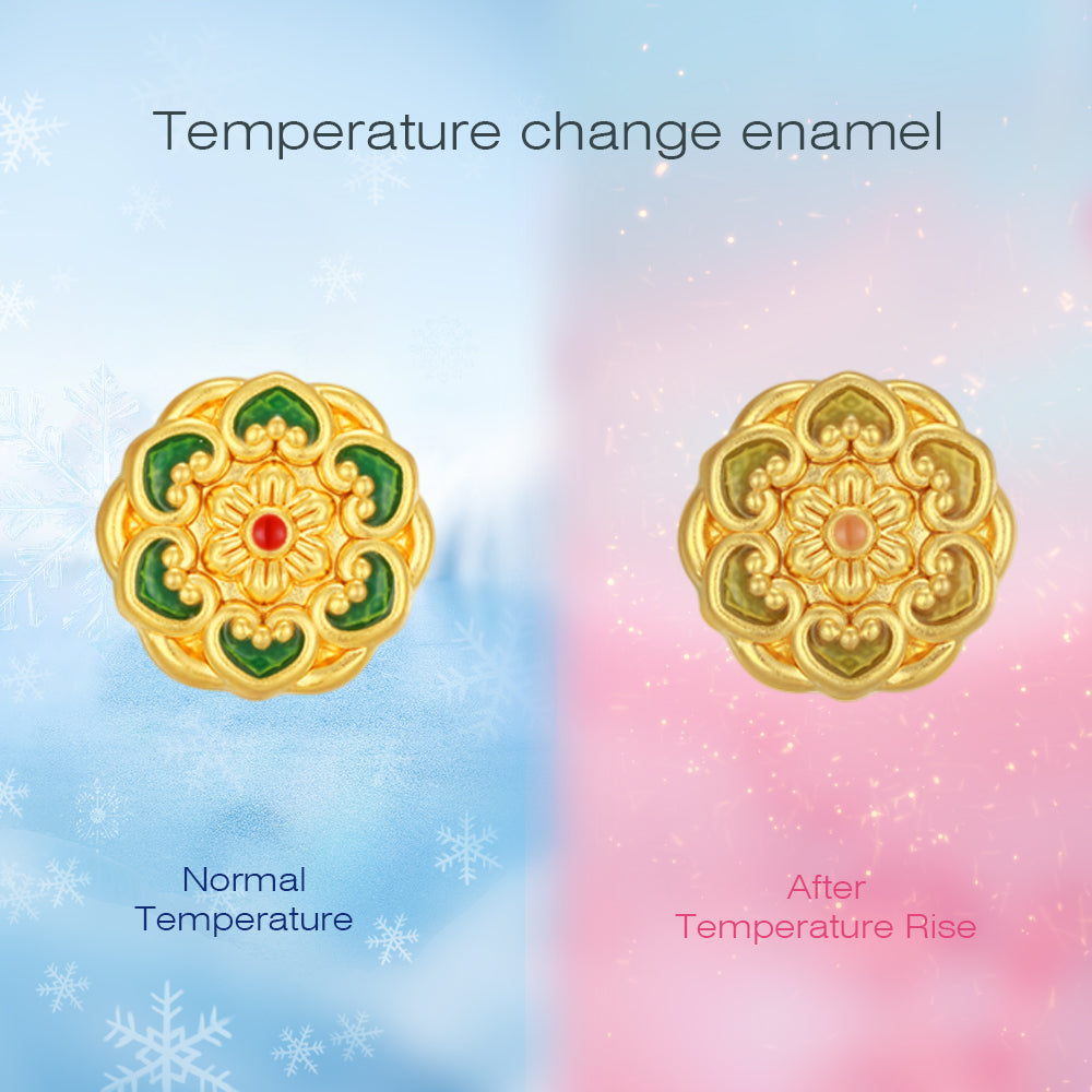 Ruyi Putuo Series 24K Gold Temperature Color Change Enamel Fortune Flower Charm