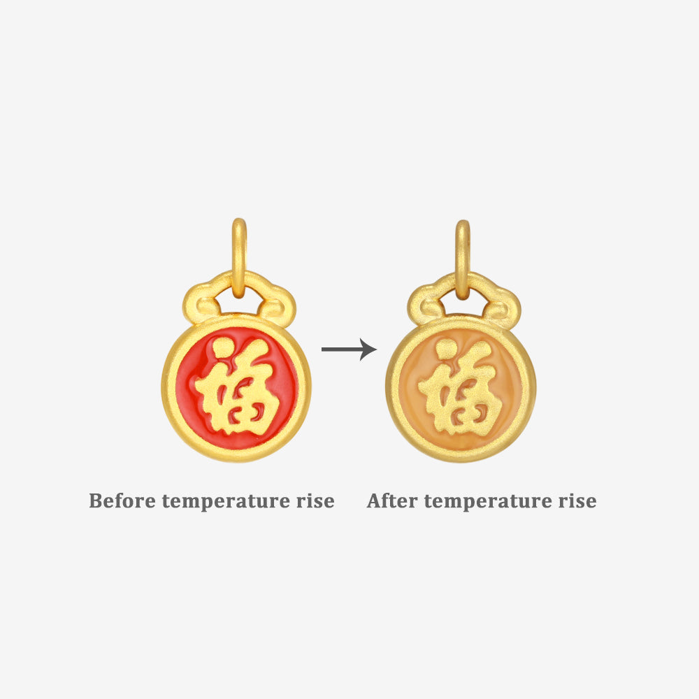 24K Gold Temperature Color Change Enamel Fu Charm