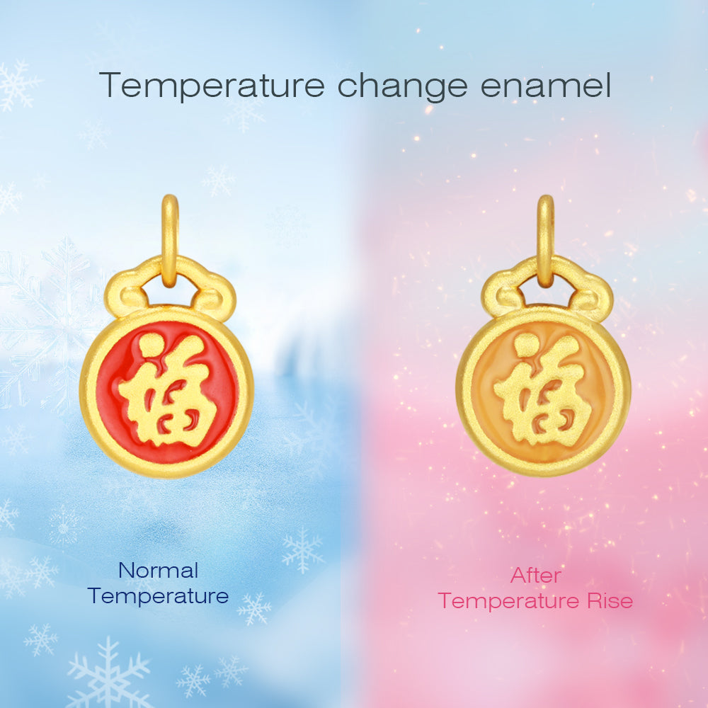 24K Gold Temperature Color Change Enamel Fu Charm