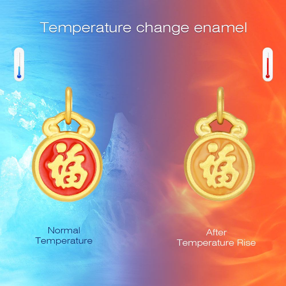 24K Gold Temperature Color Change Enamel Fu Charm