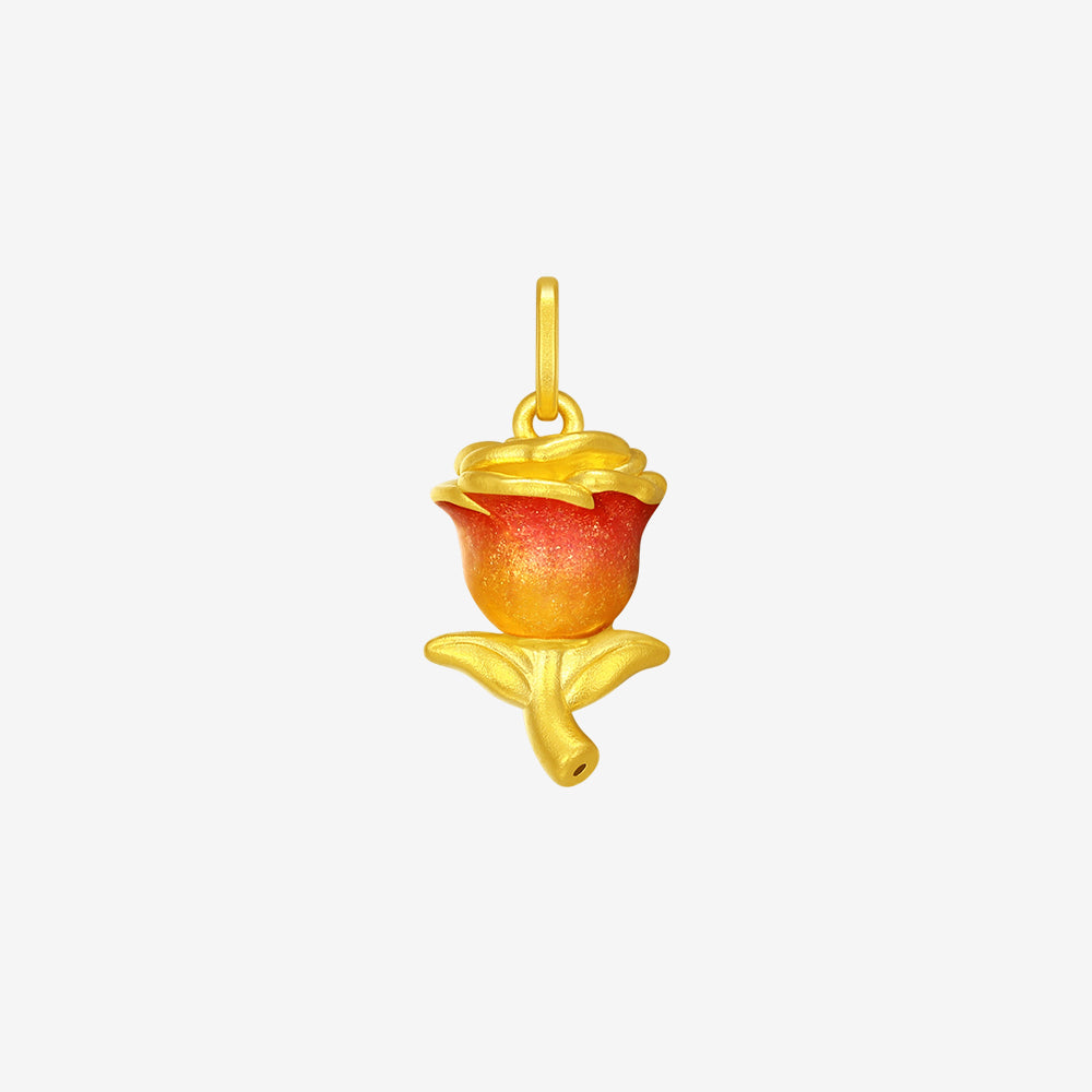 24K Gold Enamel Fantasy Rose Charm