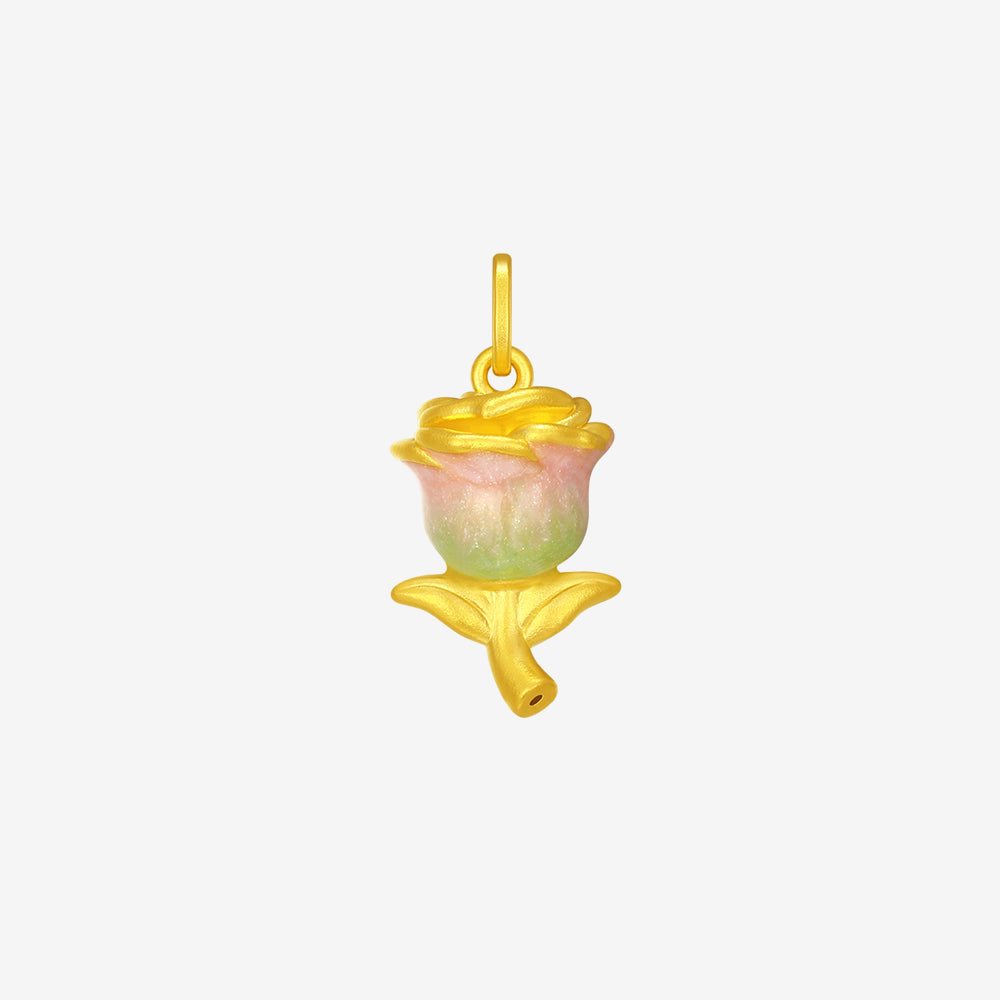 24K Gold Enamel Fantasy Rose Charm