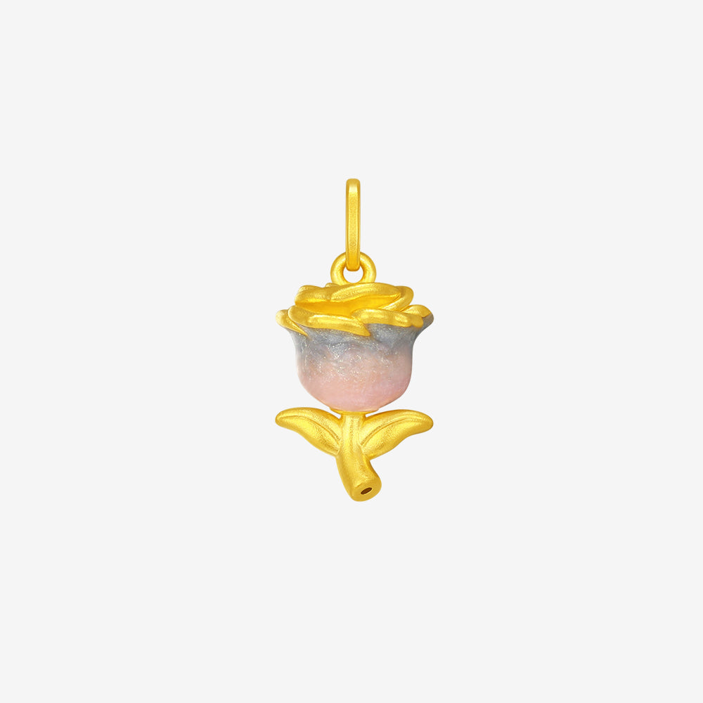 24K Gold Enamel Fantasy Rose Charm