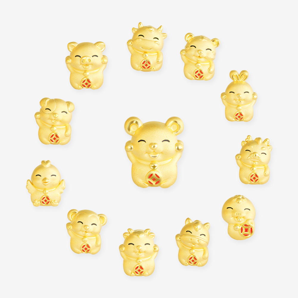 24K Gold Enamel Double-Sided Chinese Zodiac Charm
