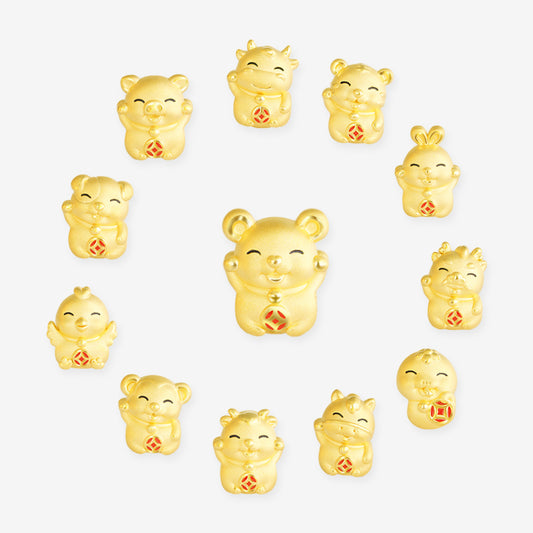 24K Gold Enamel Double-Sided Chinese Zodiac Charm