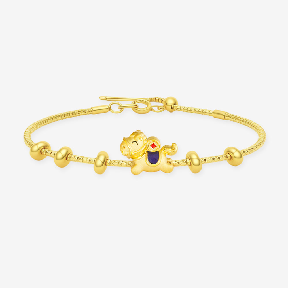 24K Gold Enamel Blessing Coin Horse Charm