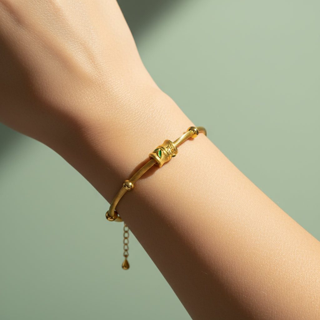 24K Gold Enamel Blessing Bamboo Charm