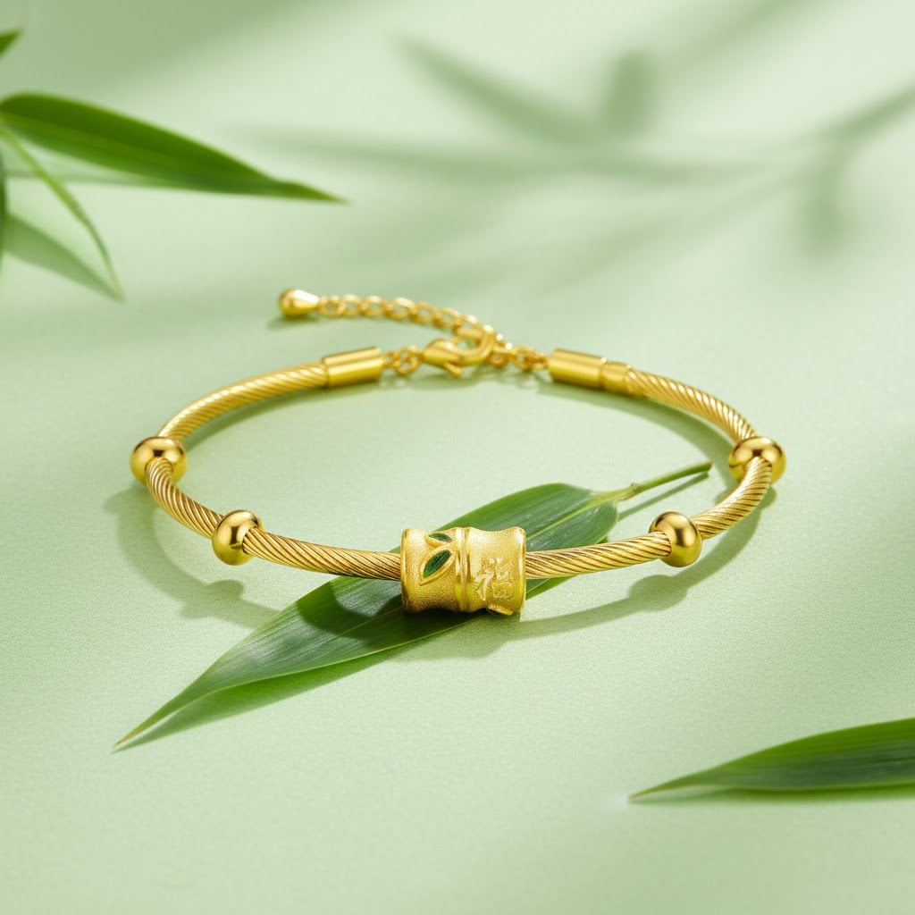 24K Gold Enamel Blessing Bamboo Charm