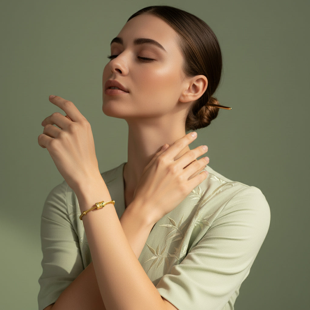 24K Gold Enamel Blessing Bamboo Charm