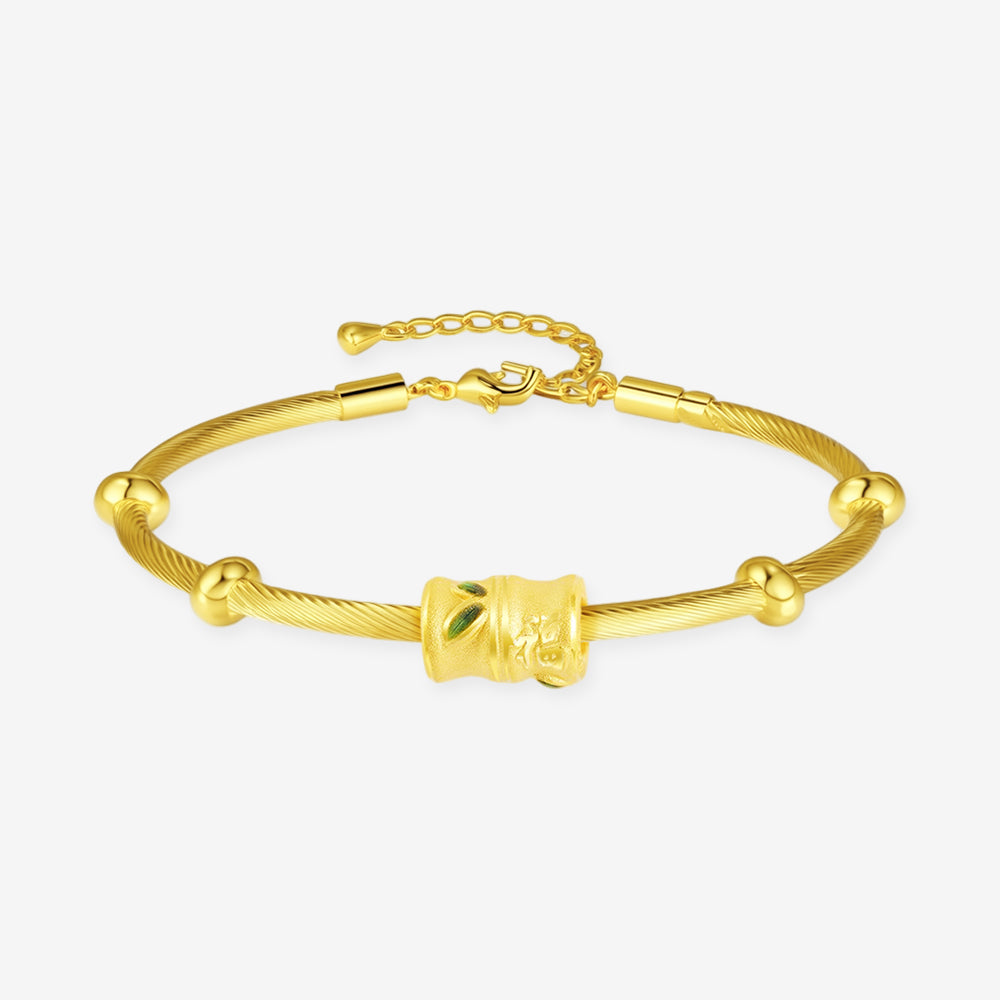 24K Gold Enamel Blessing Bamboo Charm