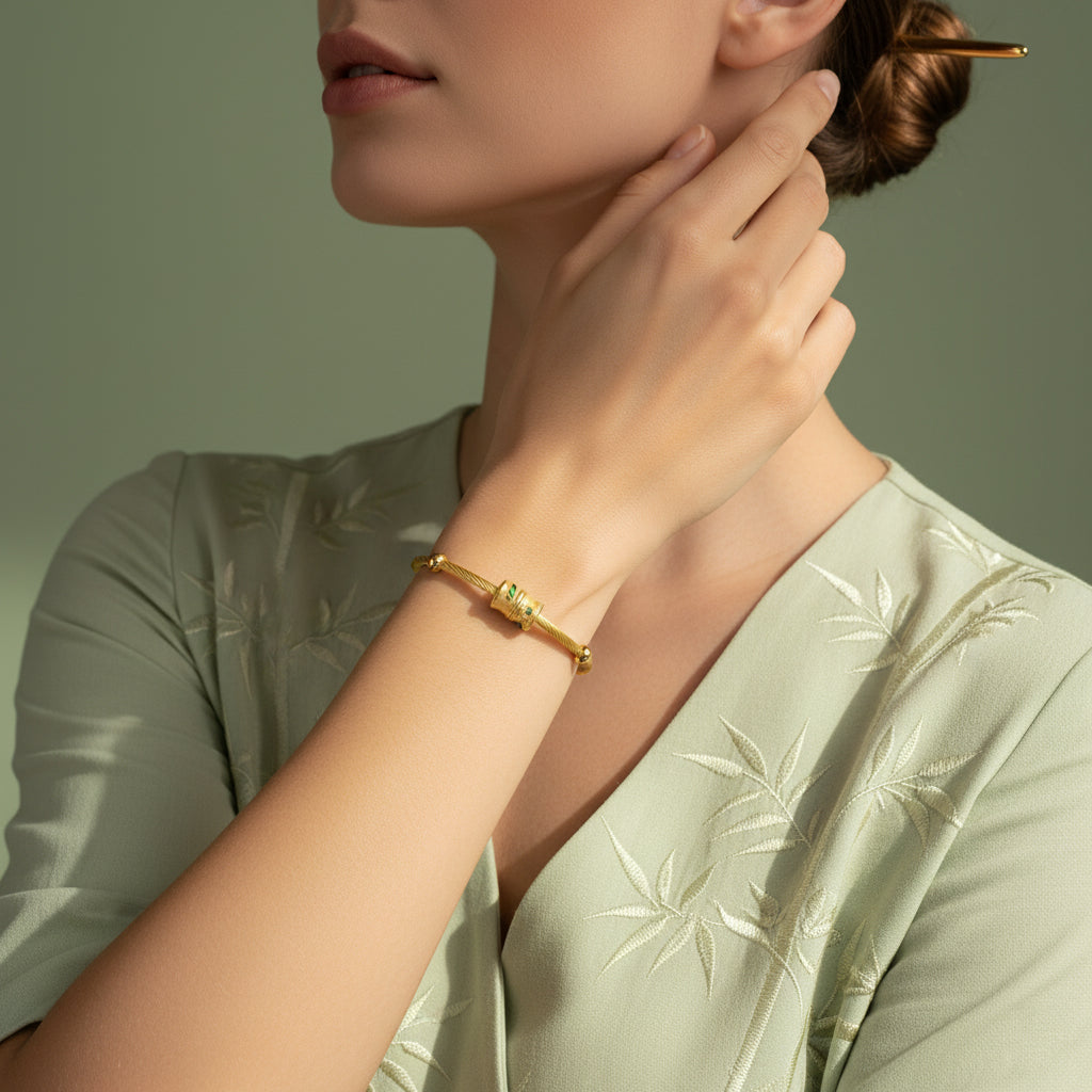 24K Gold Enamel Blessing Bamboo Charm