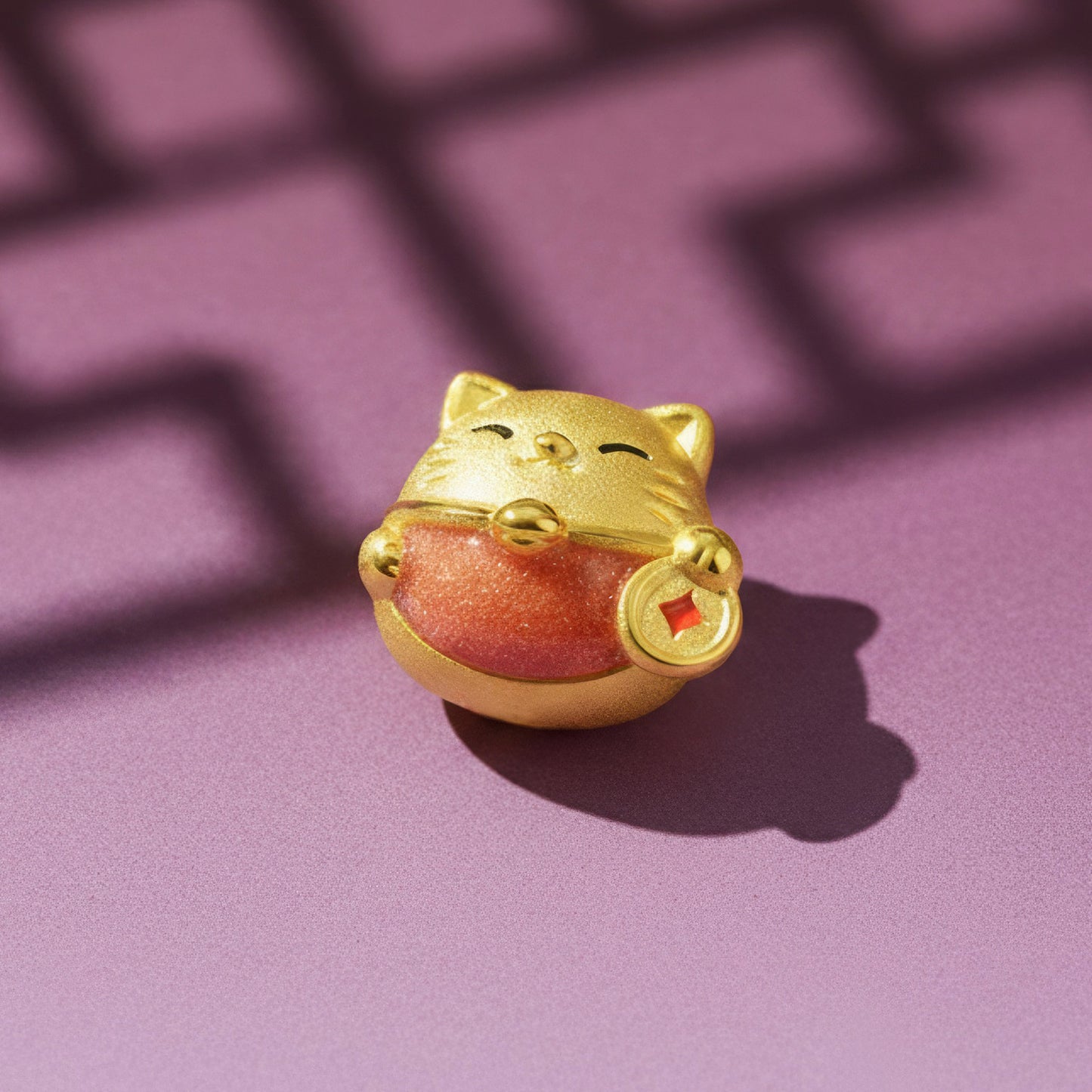 24K Gold Enamel Peace Lucky Cat Charm