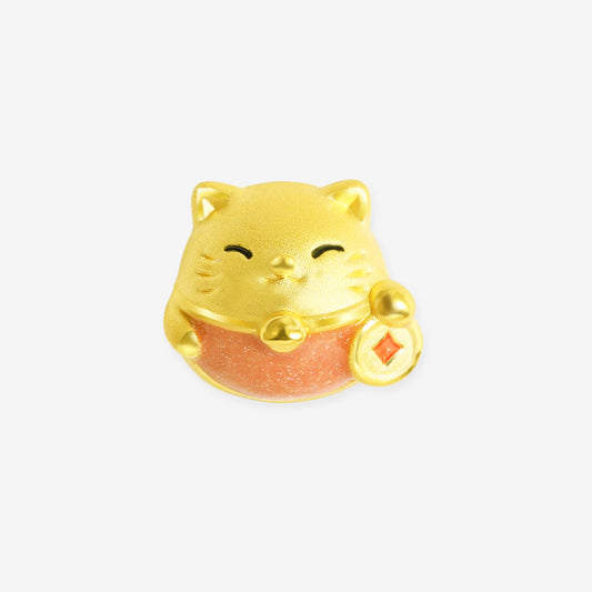 24K Gold Enamel Peace Lucky Cat Charm