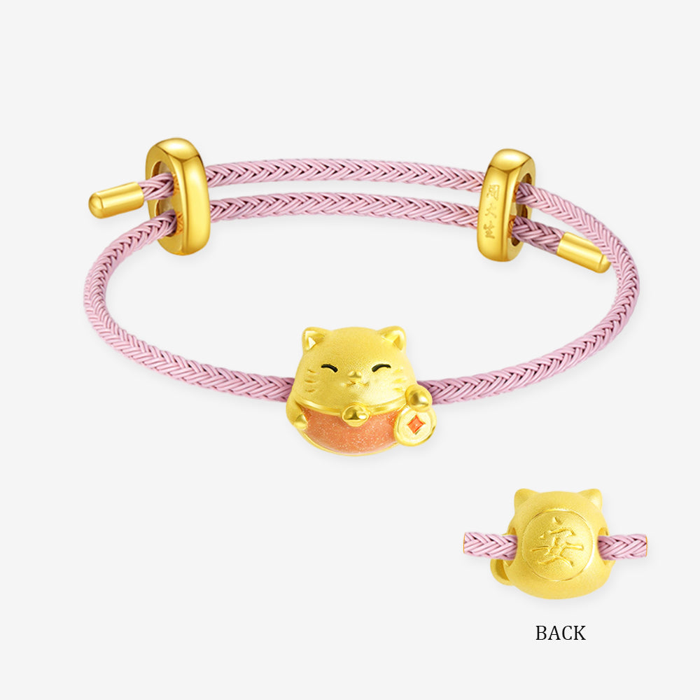 24K Gold Enamel Peace Lucky Cat Charm