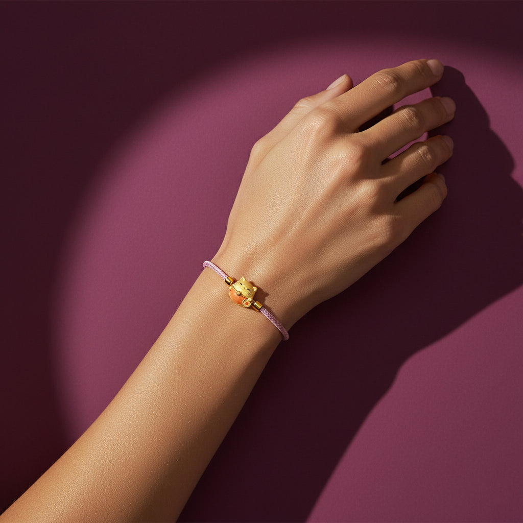 24K Gold Enamel Peace Lucky Cat Charm