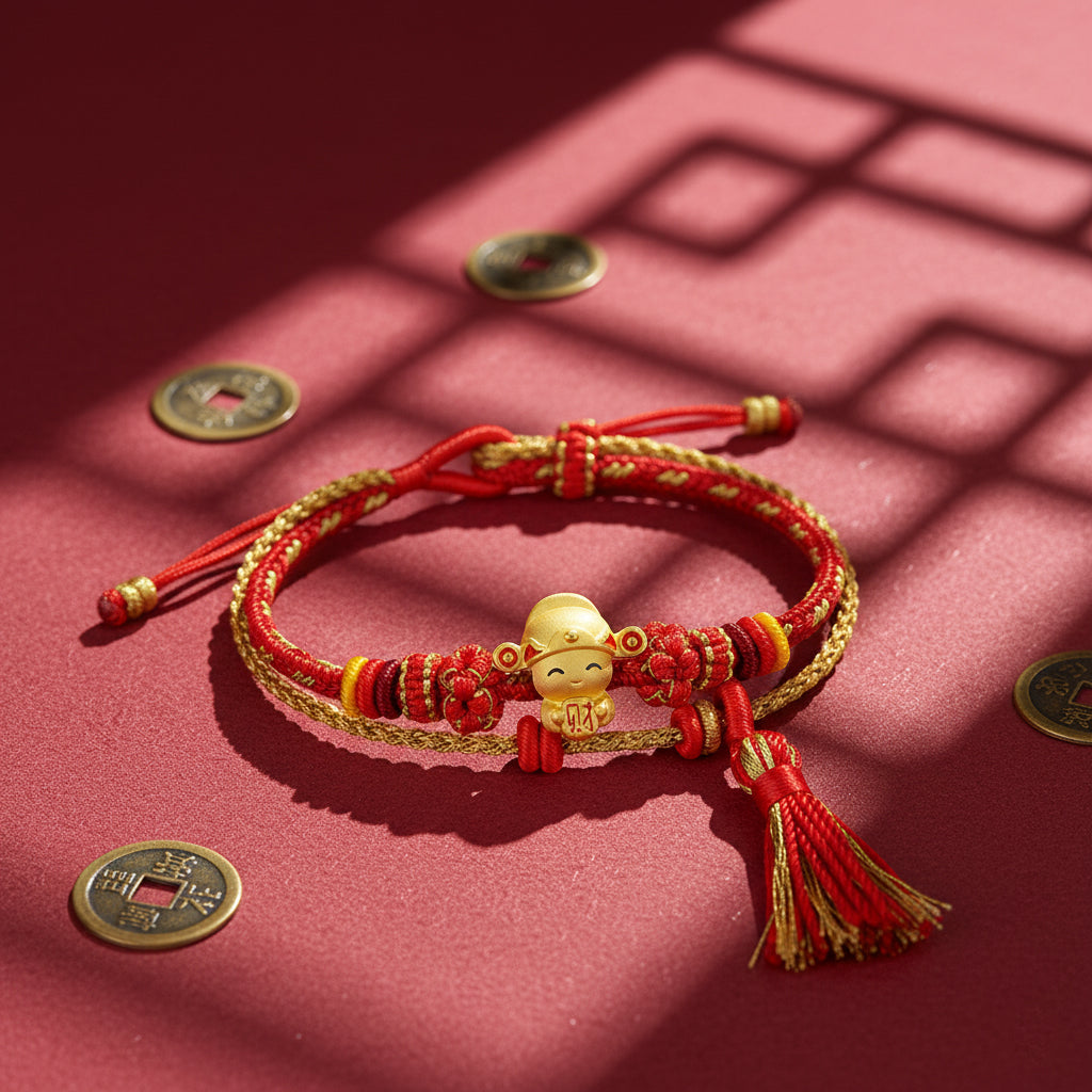 24K Gold Enamel Cute God of Wealth Charm