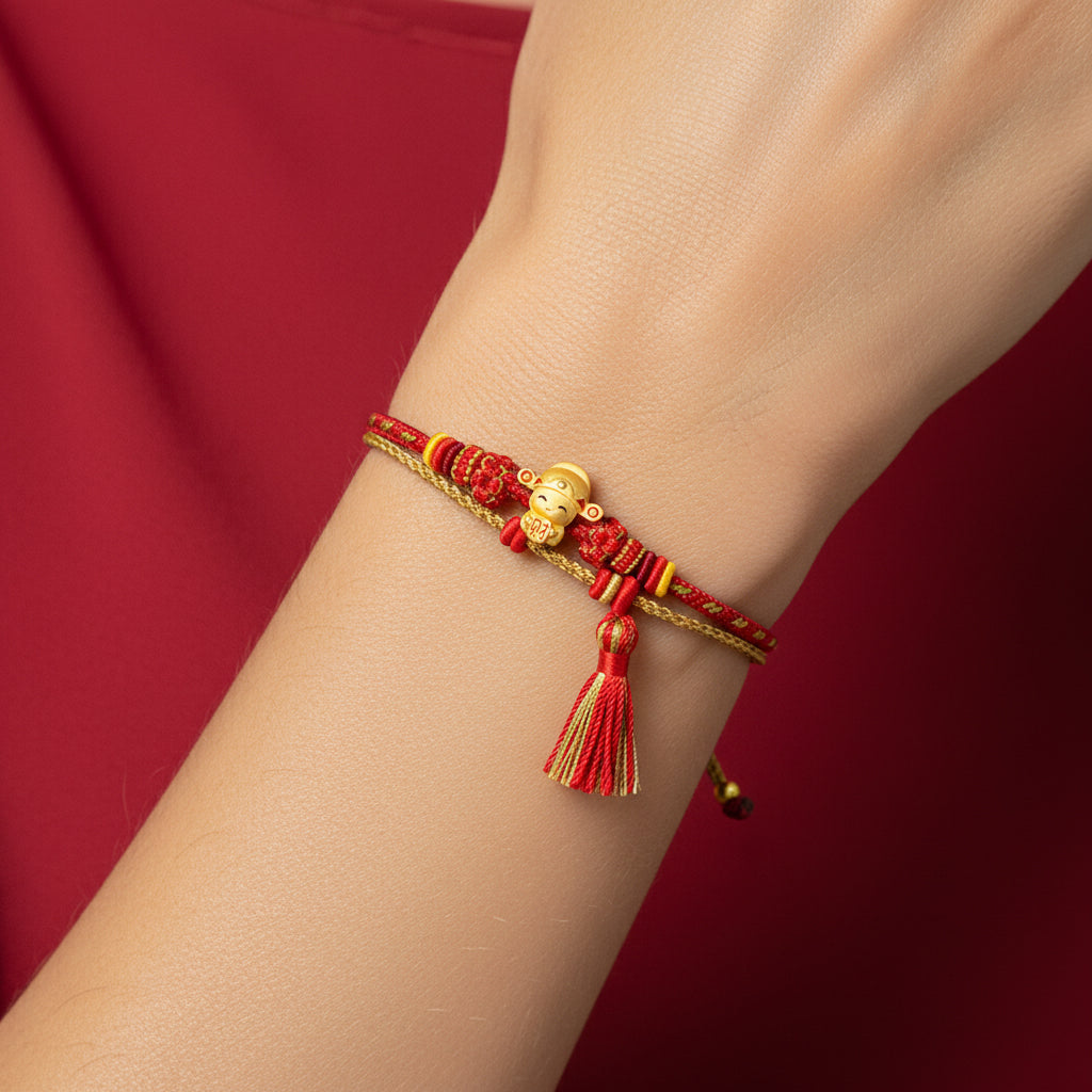 24K Gold Enamel Cute God of Wealth Charm