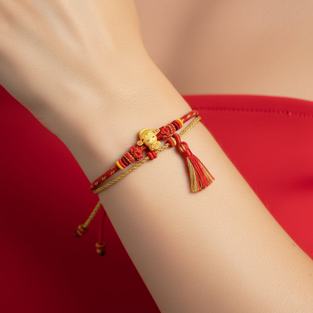 24K Gold Enamel Cute God of Wealth Charm