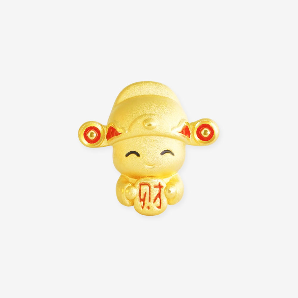 24K Gold Enamel Cute God of Wealth Charm