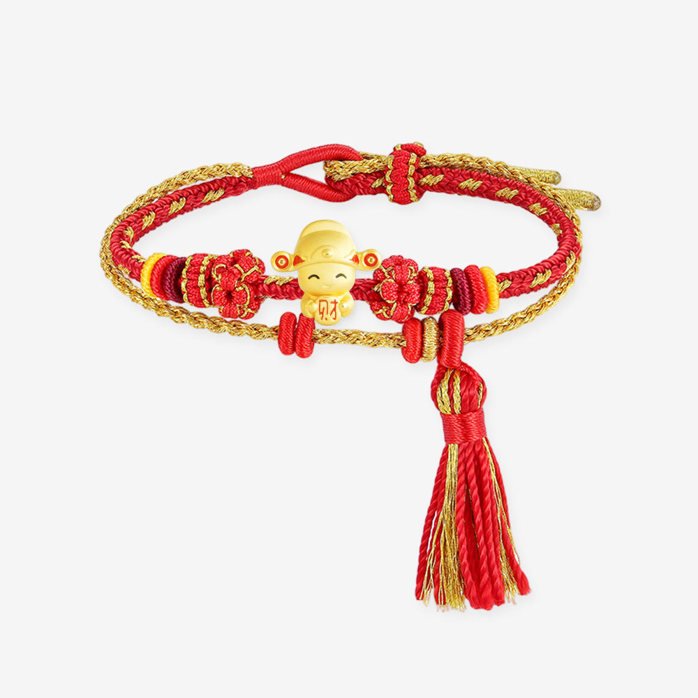 24K Gold Enamel Cute God of Wealth Charm