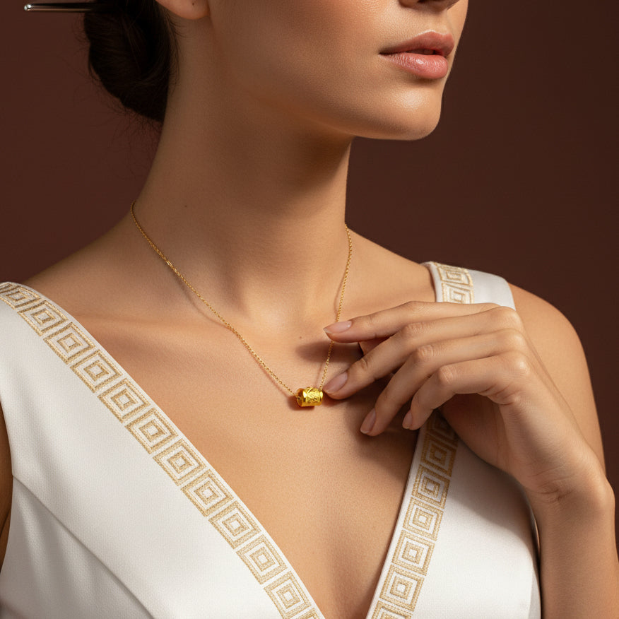 24K Gold Diamond Pattern Barrel Pendant