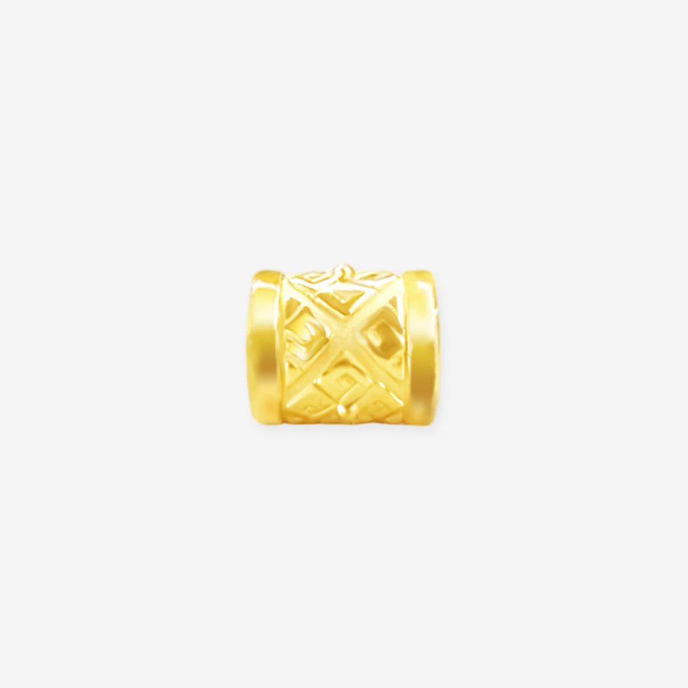 24K Gold Diamond Pattern Barrel Pendant