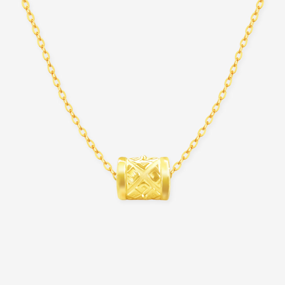 24K Gold Diamond Pattern Barrel Pendant