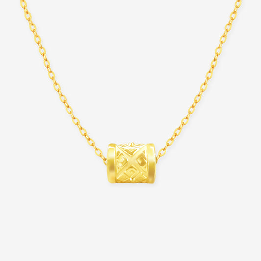 24K Gold Diamond Pattern Barrel Pendant