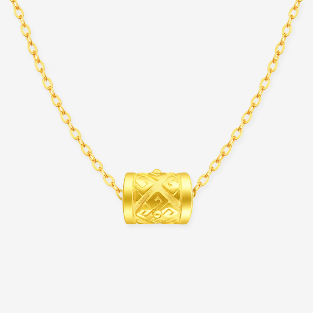 24K Gold Diamond Pattern Barrel Pendant