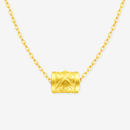 24K Gold Diamond Pattern Barrel Pendant