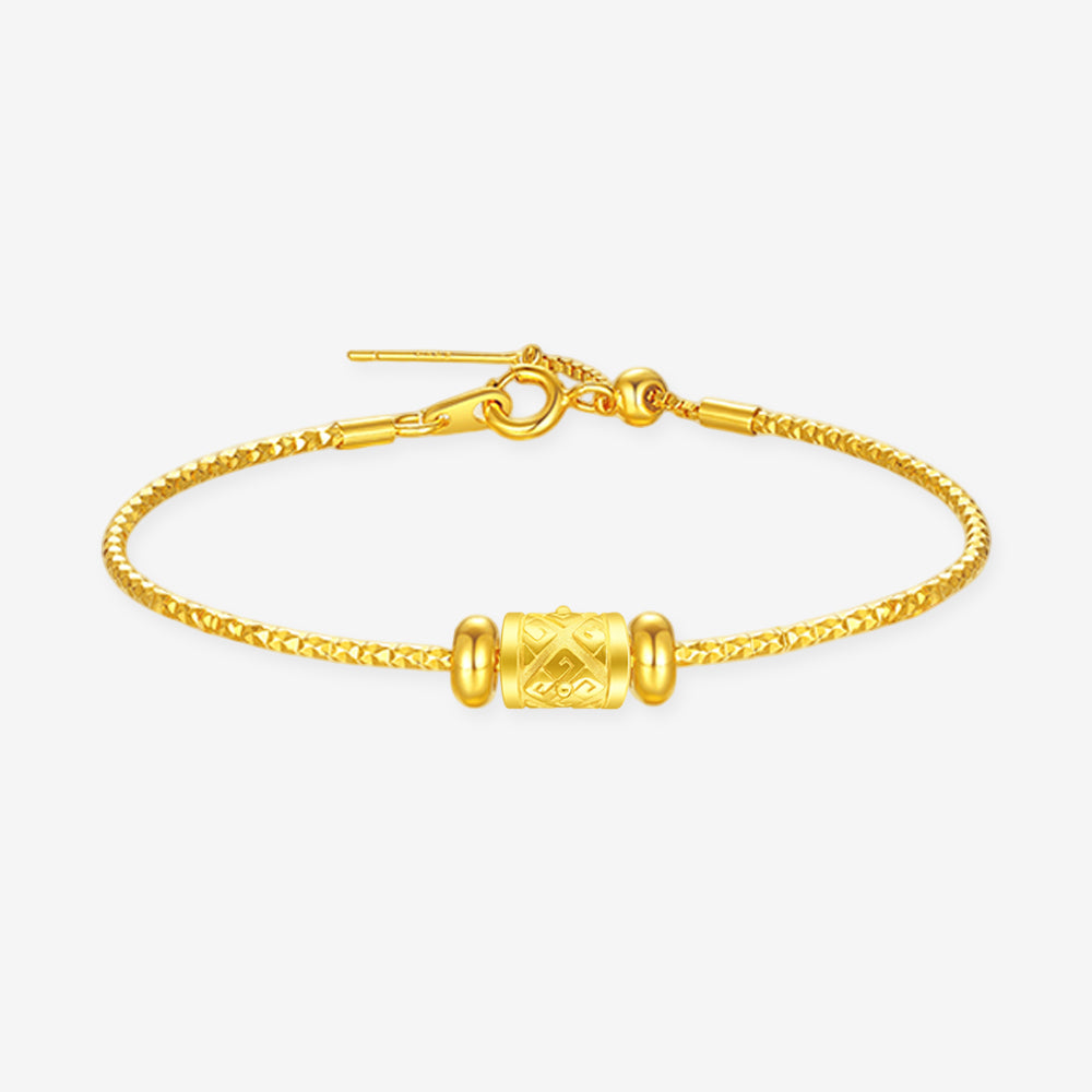 24K Gold Diamond Pattern Barrel Pendant