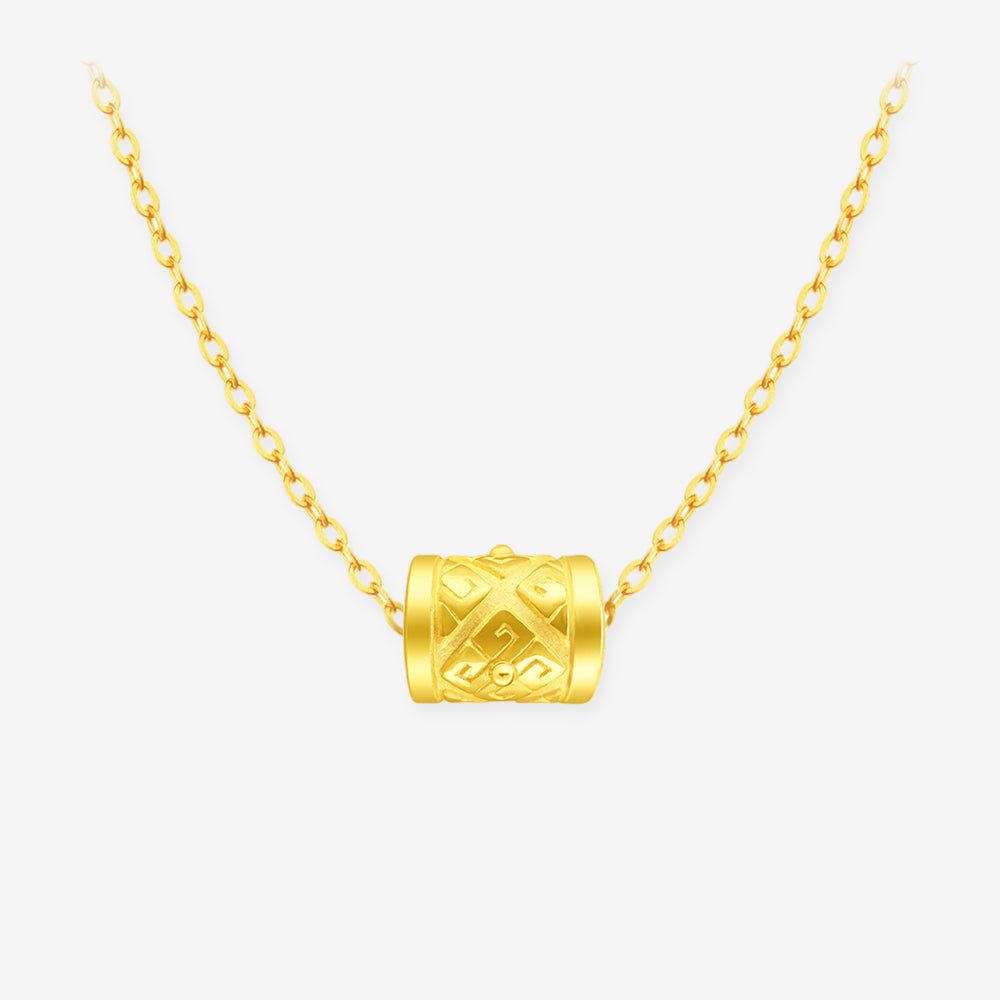 24K Gold Diamond Pattern Barrel Pendant