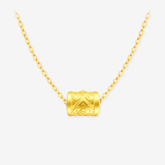24K Gold Diamond Pattern Barrel Pendant