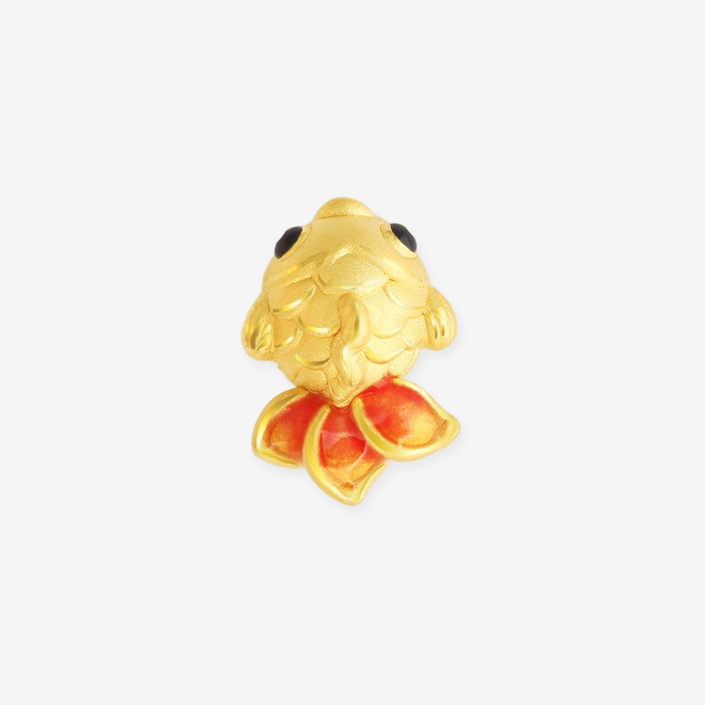 24K Gold Enamel Lucky Goldfish Charm
