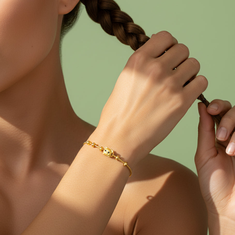 24K Gold Lying Bear Charm