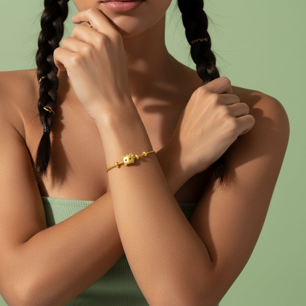 24K Gold Lying Bear Charm