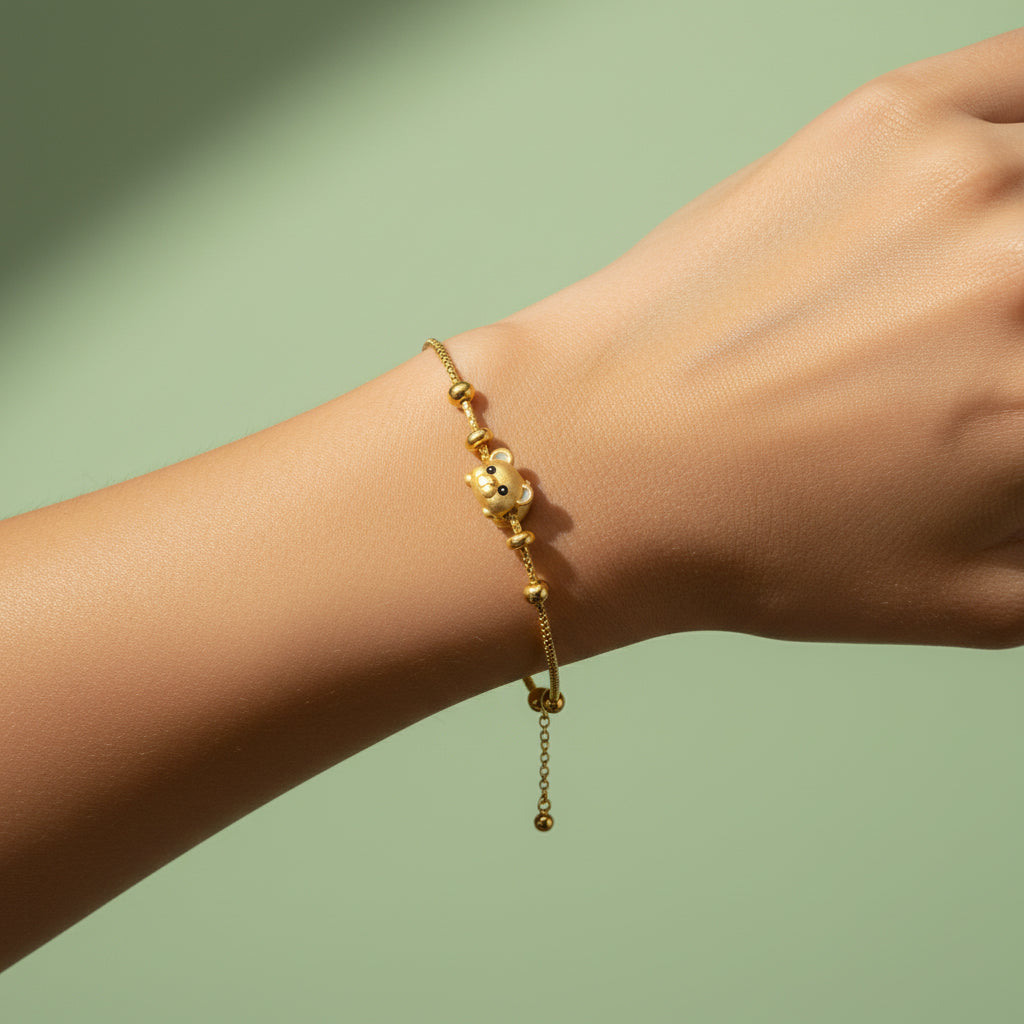 24K Gold Lying Bear Charm