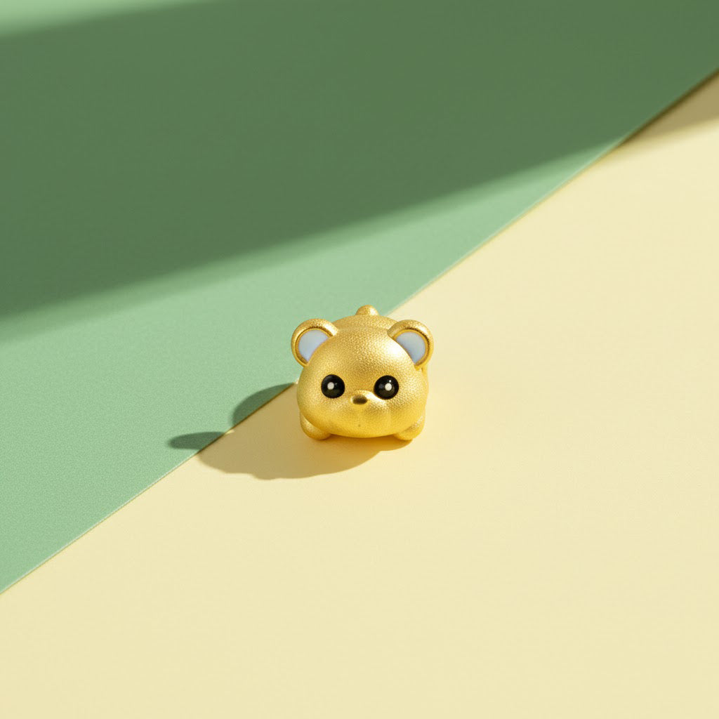24K Gold Lying Bear Charm