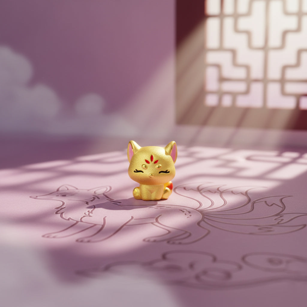 24K Gold Enamel Lucky Fox Charm